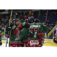 Florida Everblades in their ugly Christmas sweater jerseys
