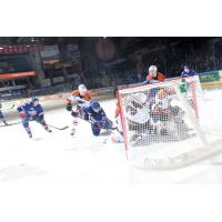 Lehigh Valley Phantoms goaltender Alex Lyon and his defense vs. the Rochester Americans