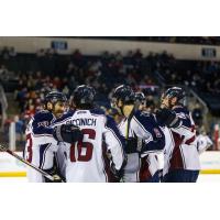 Tulsa Oilers celebrate a goal against the Allen Americans