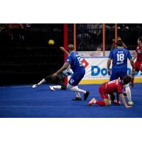 Kansas City Comets defender Odaine Sinclair watches a shot against the Ontario Fury