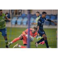 Seattle Sounders FC goalkeeper Stefan Frei makes a save against the San Jose Earthquakes