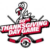 Waterloo Black Hawks 50th Thanksgiving hockey game logo