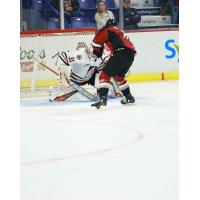 Vancouver Giants centre Ty Thorpe shoots vs. the Kamloops Blazers