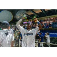 Pensacola Blue Wahoos celebrate a championship berth